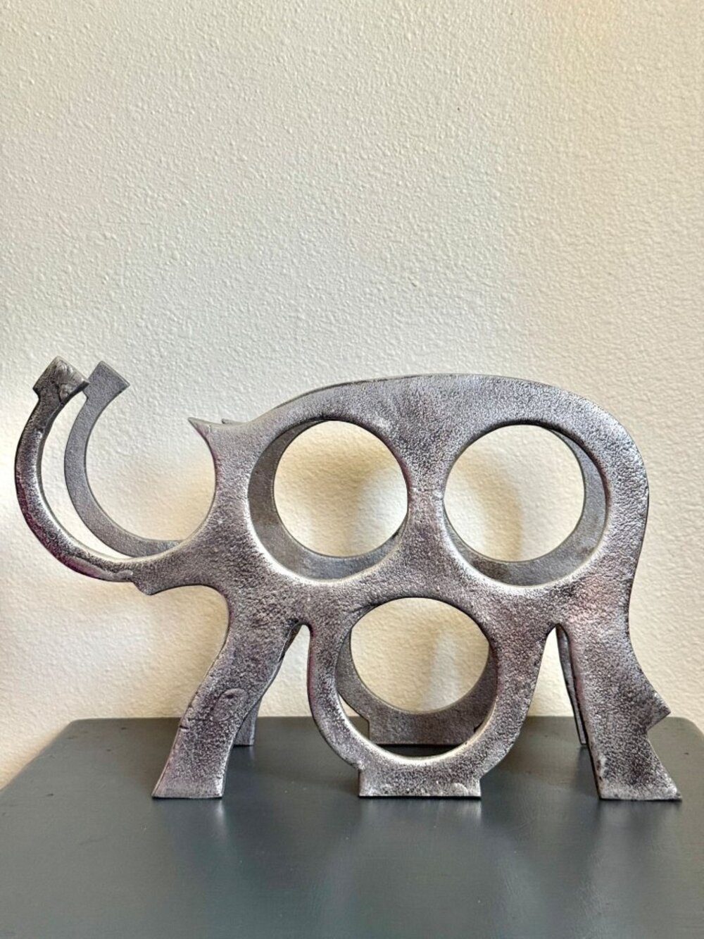 Vintage Mid Century Modern Wine Rack of Elephant In Cast Aluminum